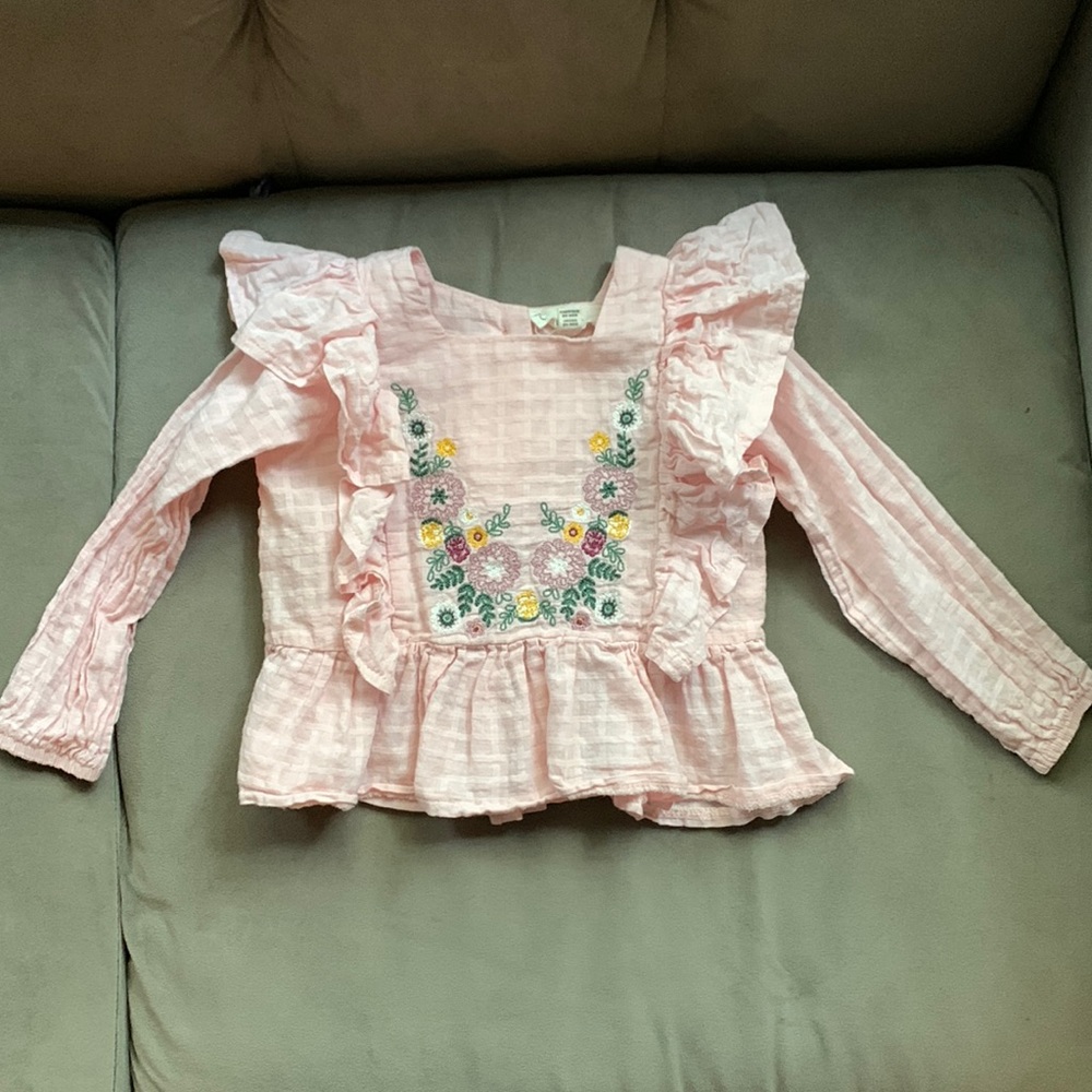 2/$25 Jessica Simpson Embroidered Florian Plaid Blouse with Ruffles